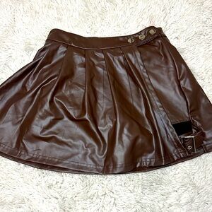 Brown Leather Flared Skort